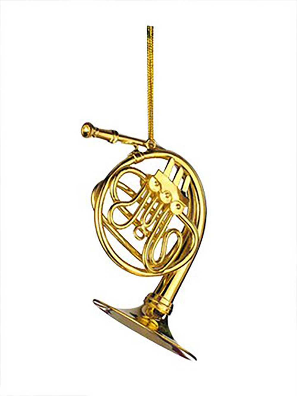 Gold Brass French Horn Ornament - 3"