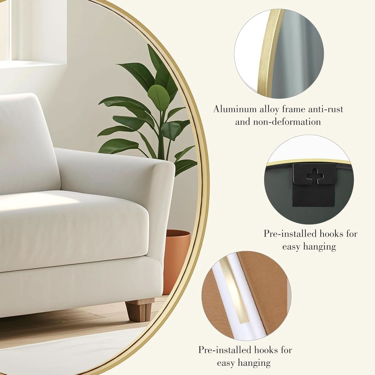 Gold Circle Wall Mirror 24.02 Inch With Brushed Gold Frame