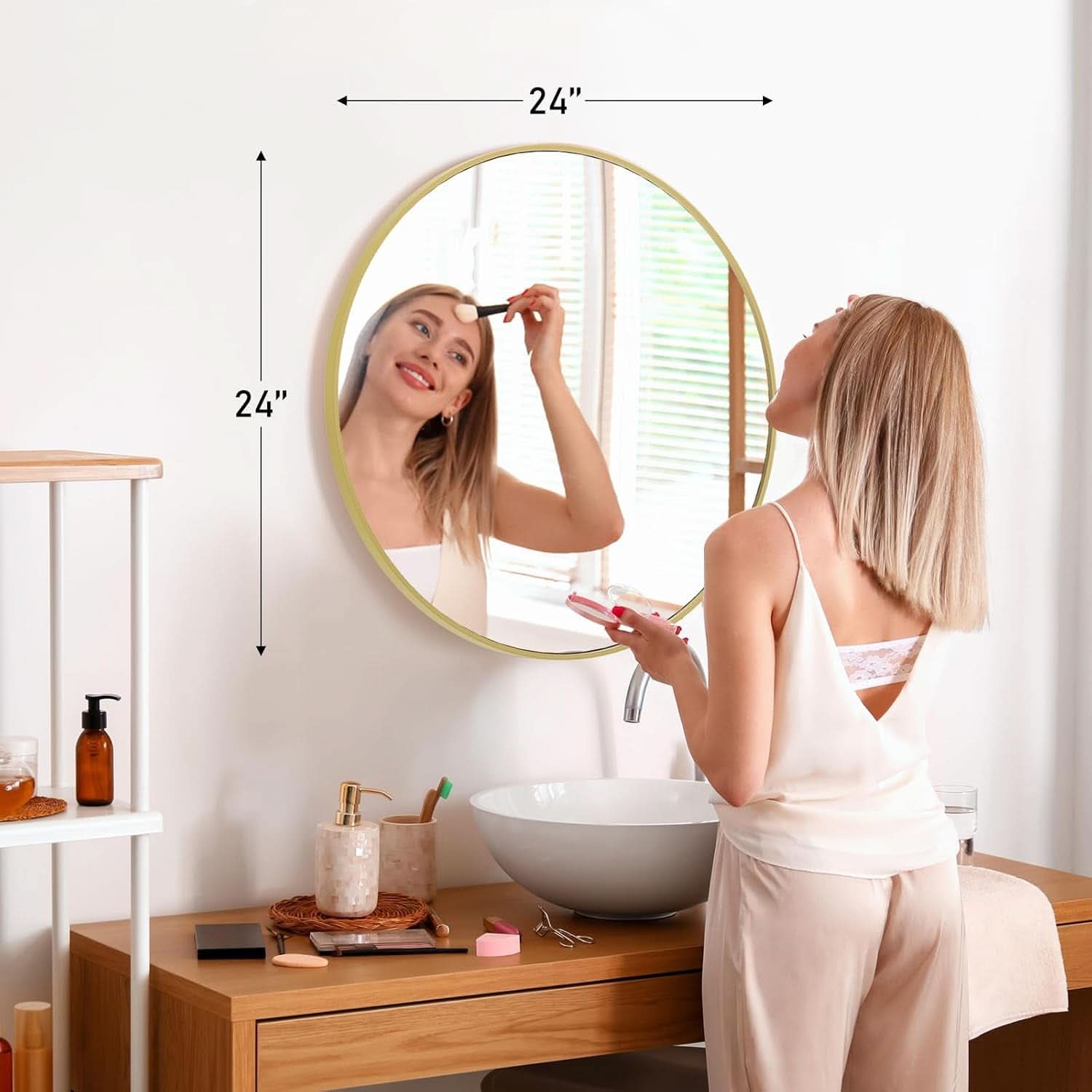 Gold Circle Wall Mirror 24.02 Inch With Brushed Gold Frame