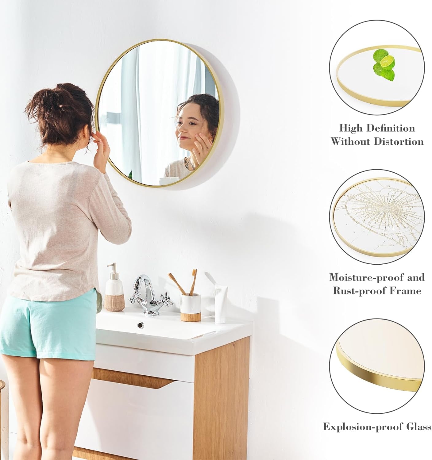 Gold Circle Wall Mirror 24.02 Inch With Brushed Gold Frame