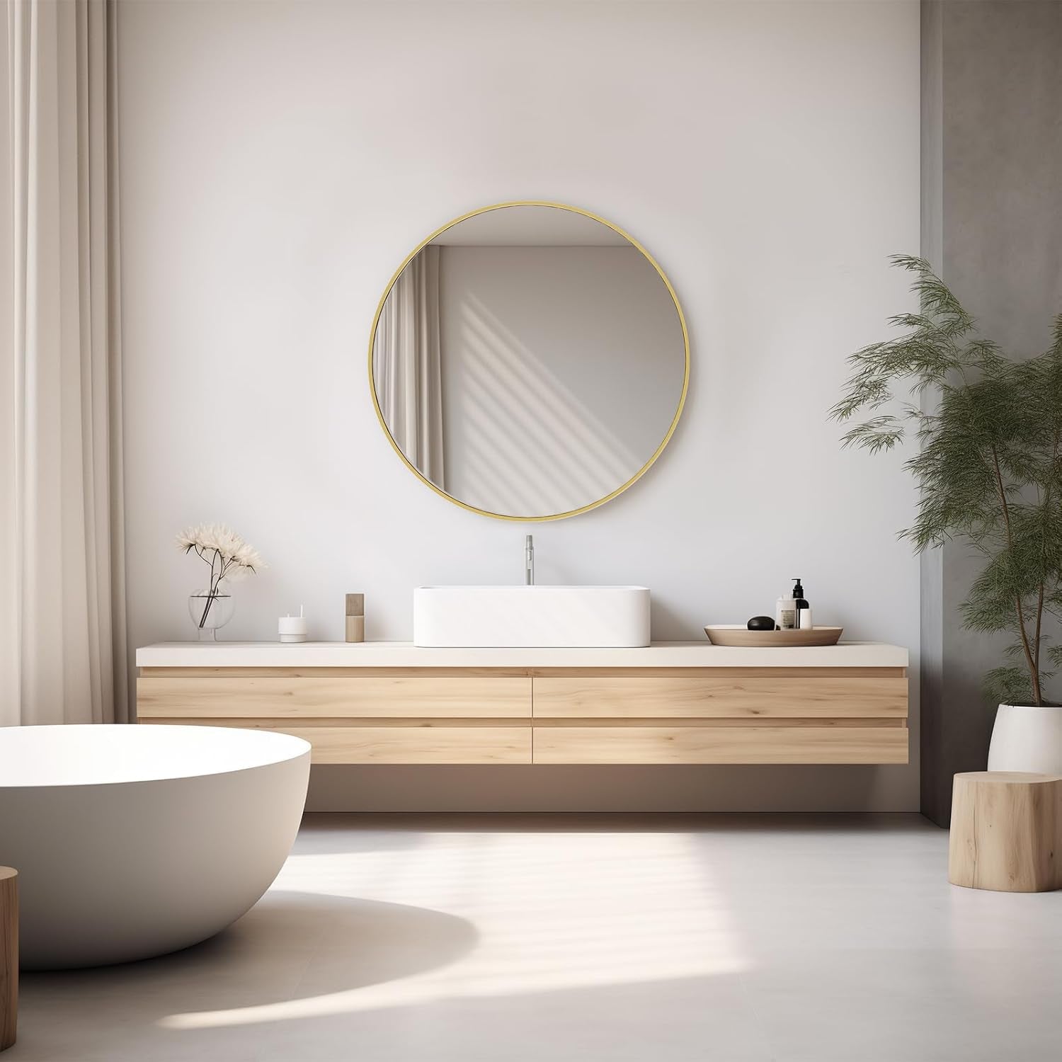 Gold Circle Wall Mirror 24.02 Inch With Brushed Gold Frame