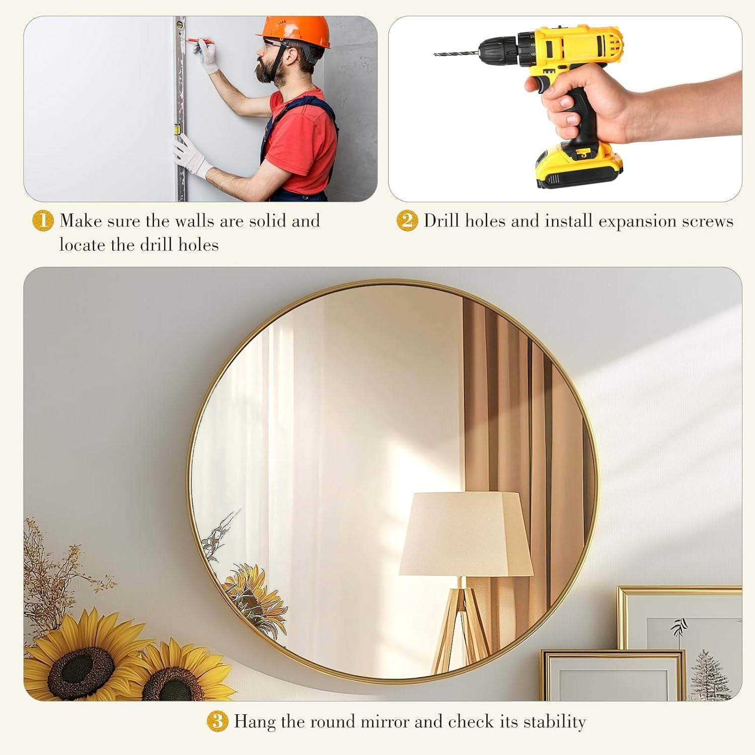 Gold Circle Wall Mirror 24.02 Inch With Brushed Gold Frame