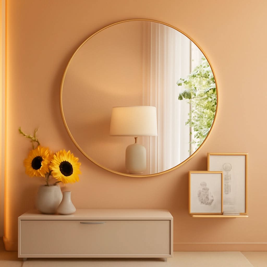 Gold Circle Wall Mirror 24.02 Inch With Brushed Gold Frame