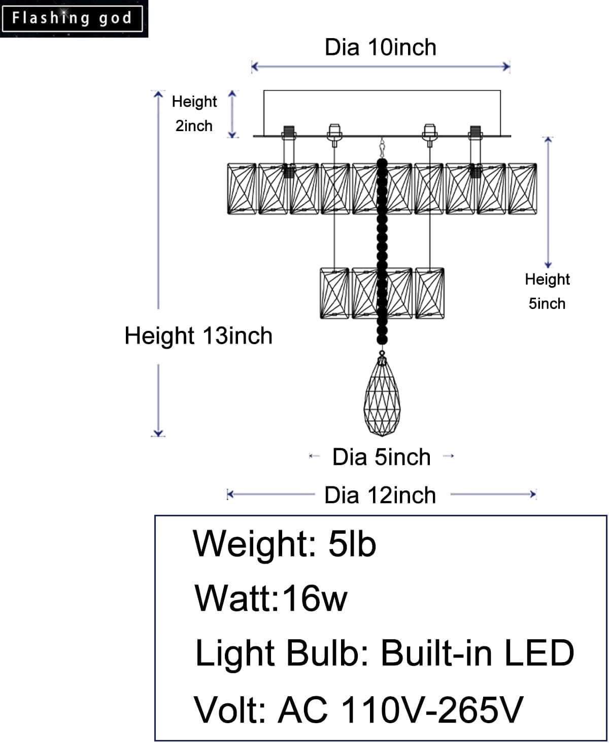 Gold Crystal Chandelier 12 Inch Dimmable Flush Mount