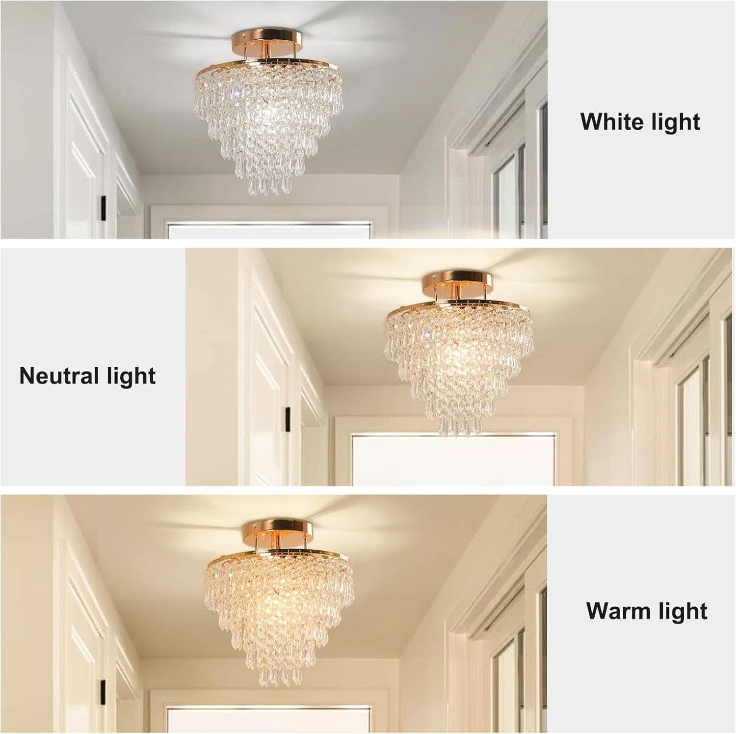 Gold Crystal Flush Mount Chandelier 30cm Ceiling Light