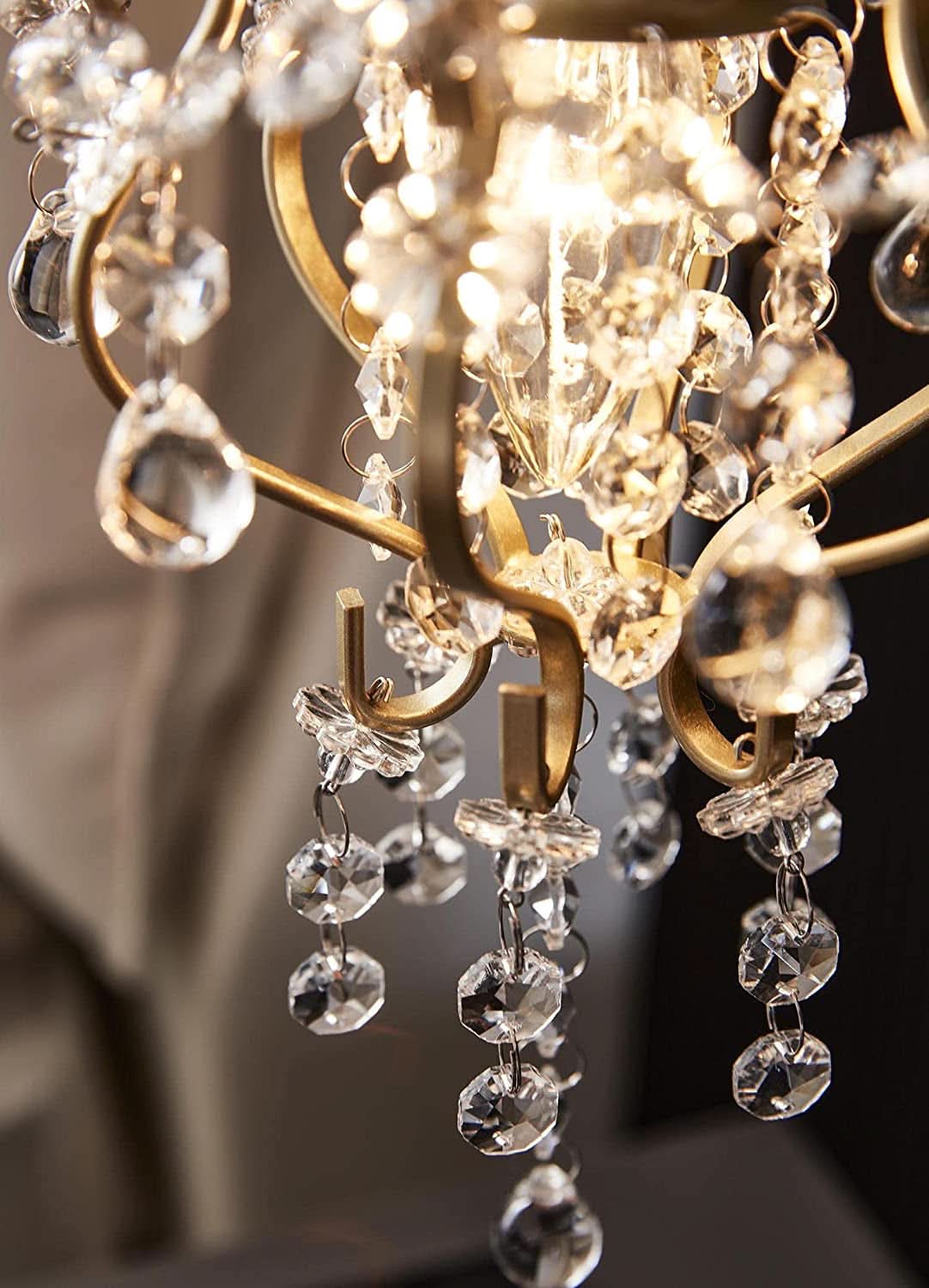 Gold Crystal Mini Chandelier Pendant Light Plug In