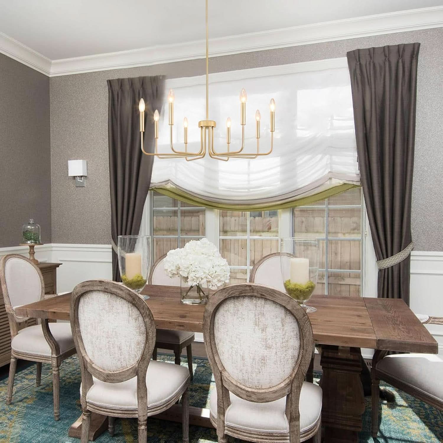 Gold Farmhouse Chandelier 8 Lights for Dining Room