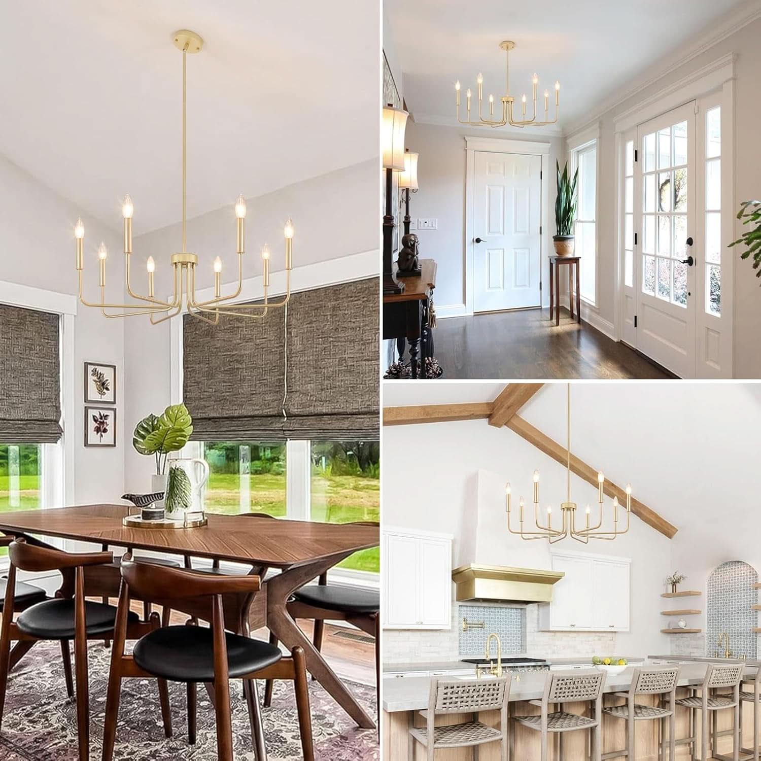Gold Farmhouse Chandelier 8 Lights for Dining Room