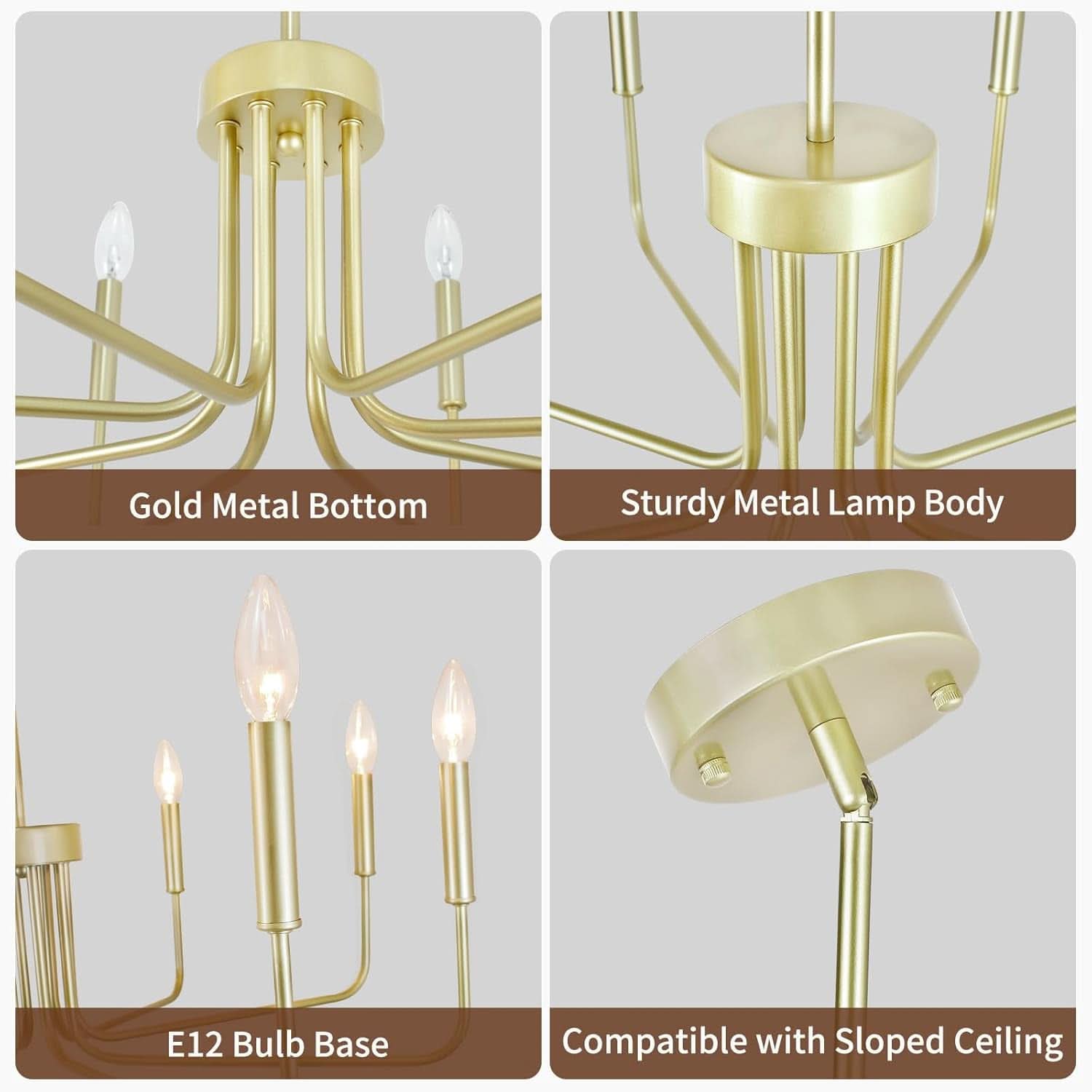 Gold Farmhouse Chandelier 8 Lights for Dining Room