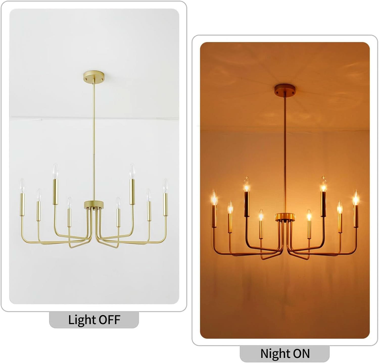Gold Farmhouse Chandelier 8 Lights for Dining Room
