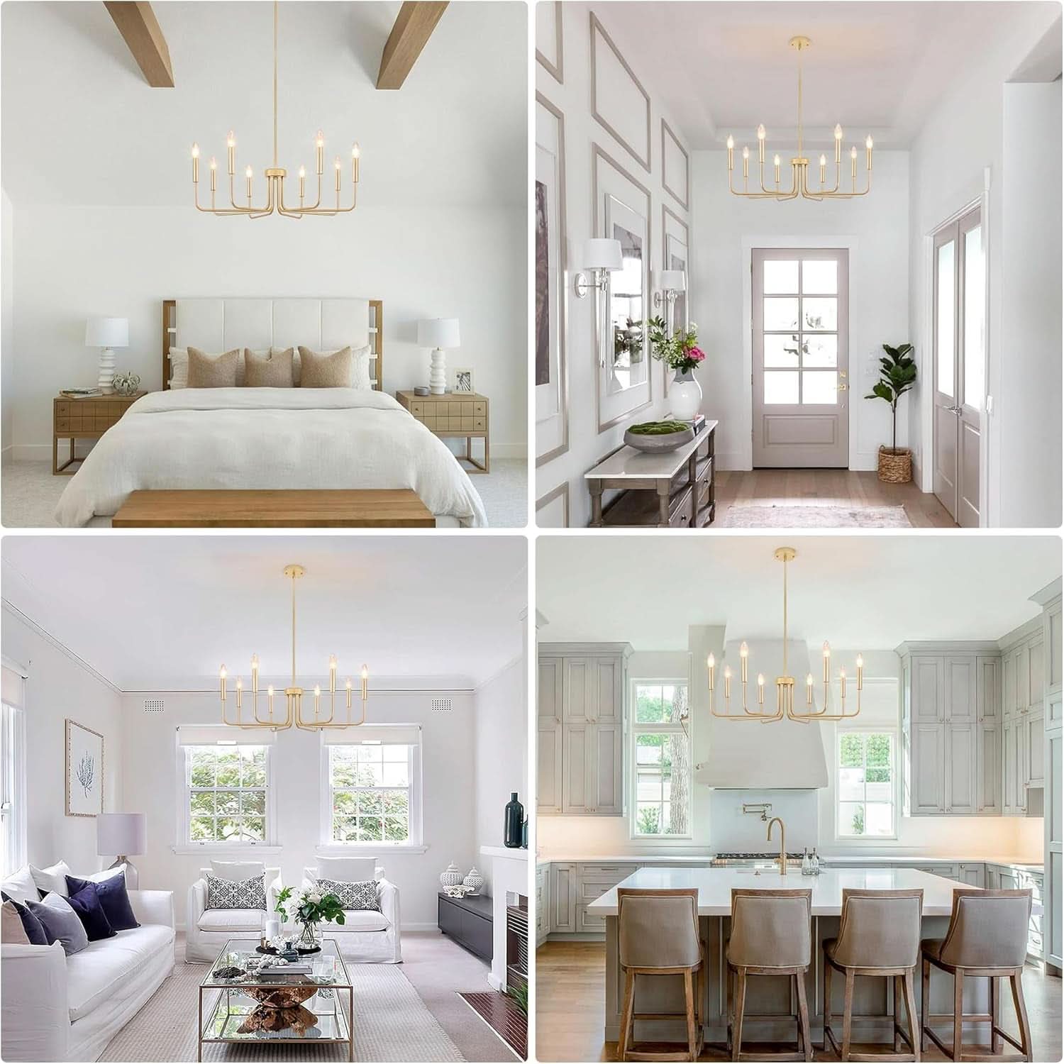 Gold Farmhouse Chandelier 8 Lights for Dining Room