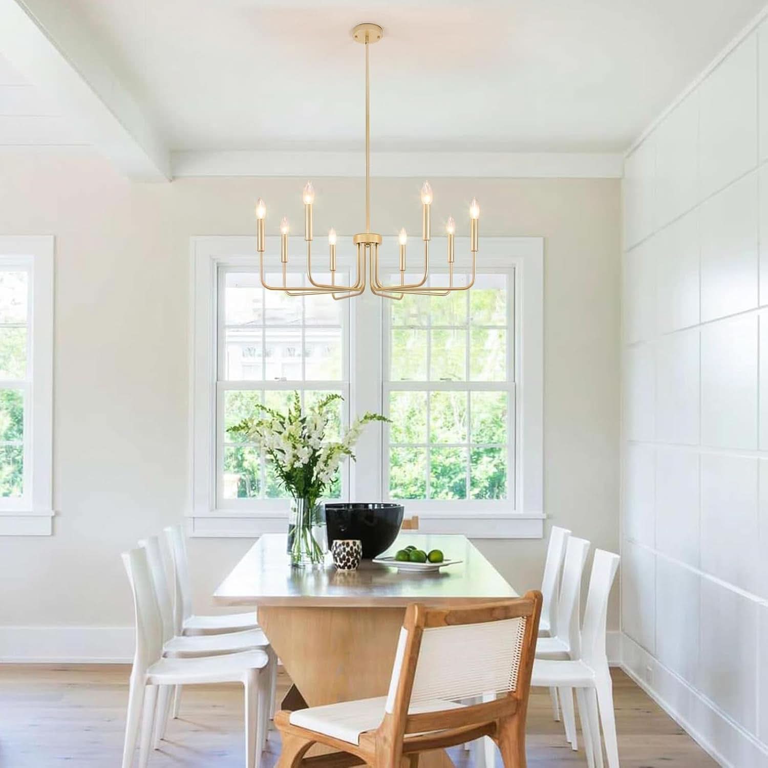 Gold Farmhouse Chandelier 8 Lights for Dining Room