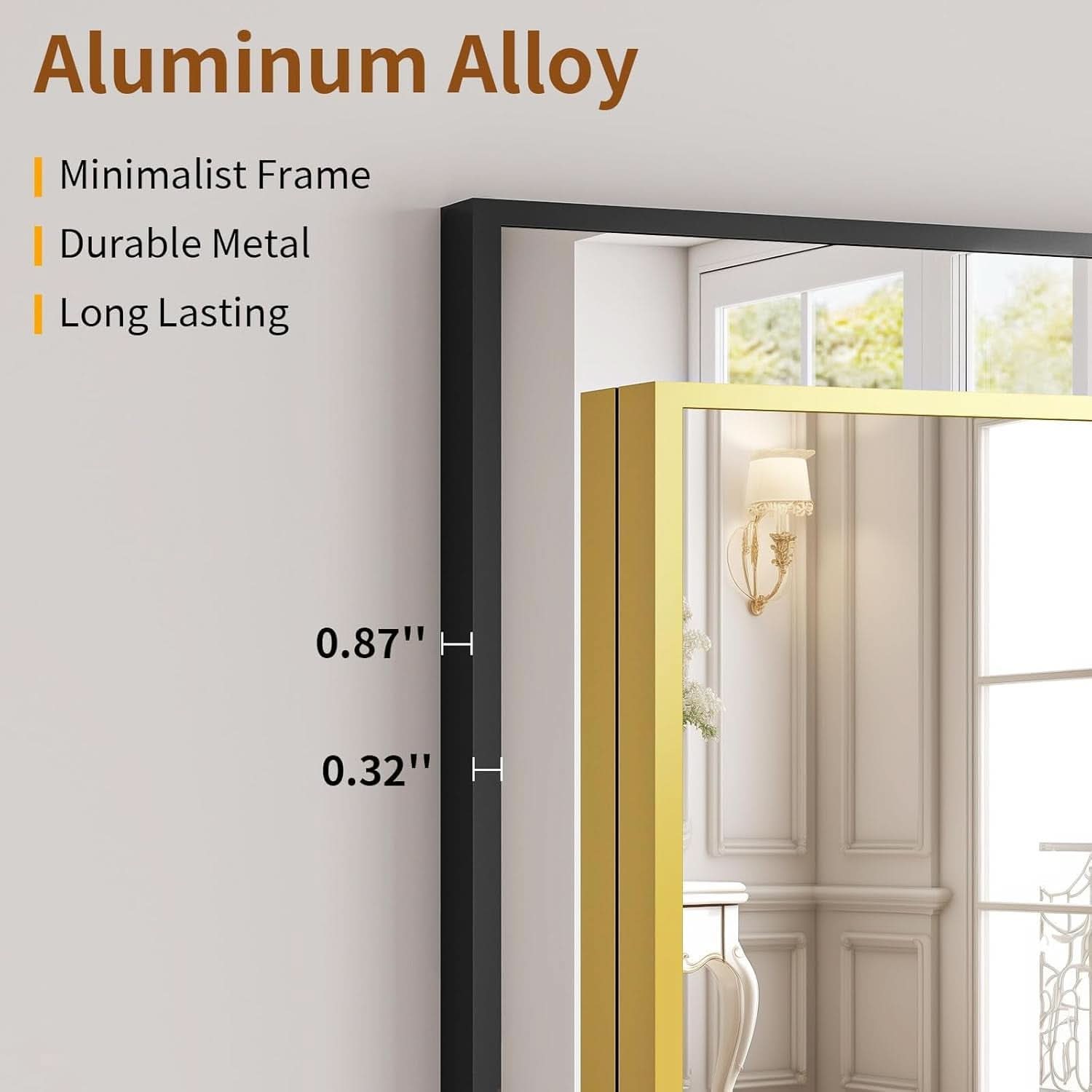Gold Floor Mirror 21x57 Inch Full Length With Stand