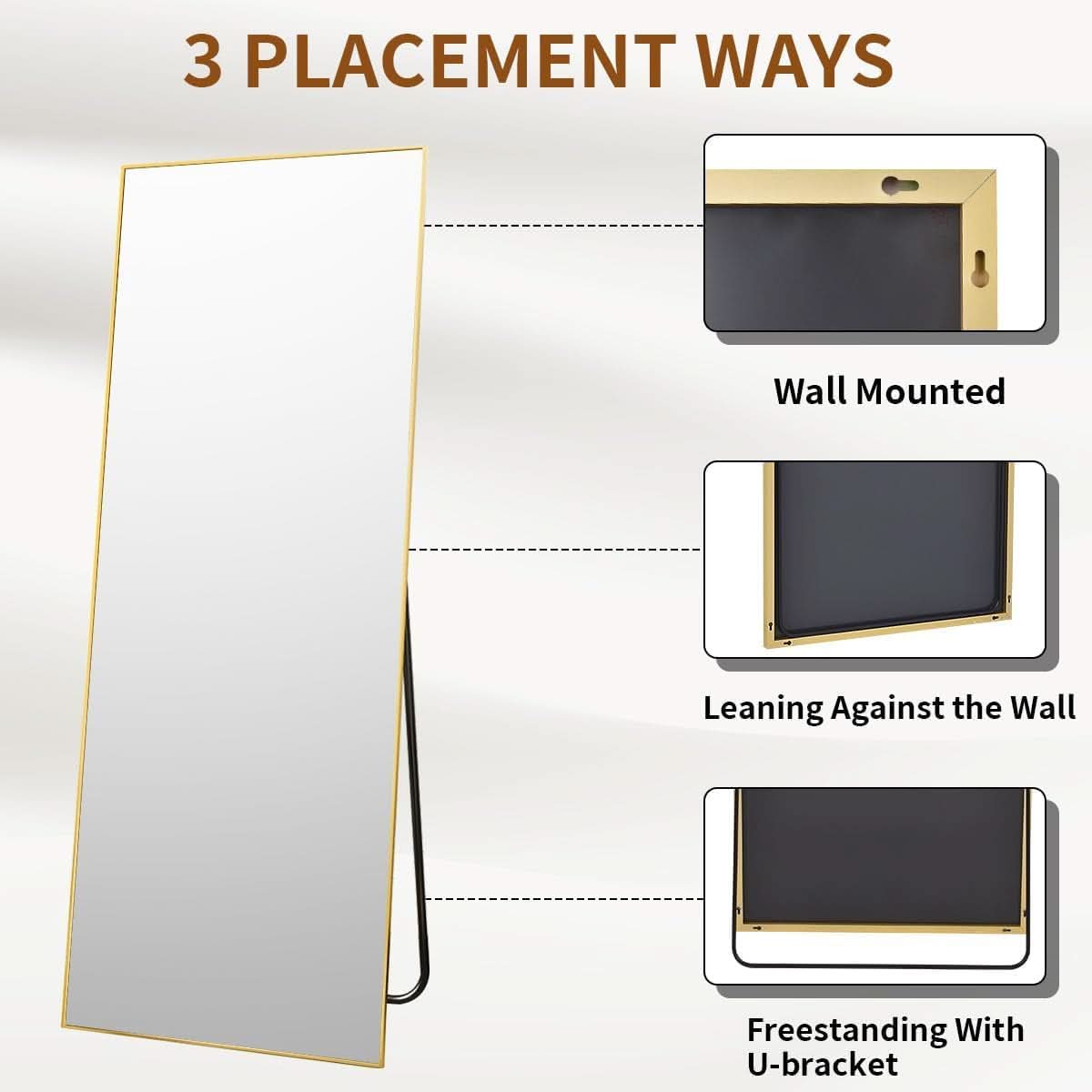 Gold Floor Mirror 21x57 Inch Full Length With Stand