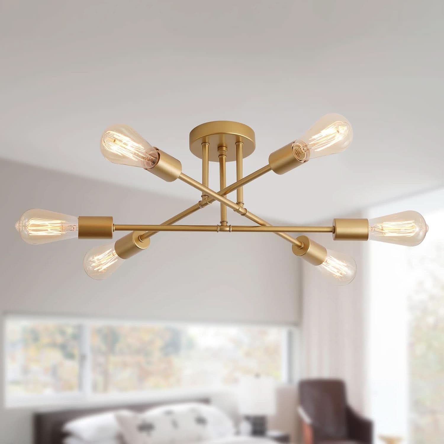 Gold Modern Sputnik Chandelier With 6 Adjustable Lights