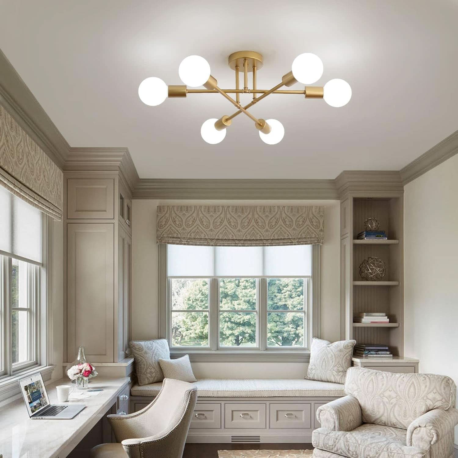 Gold Modern Sputnik Chandelier With 6 Adjustable Lights