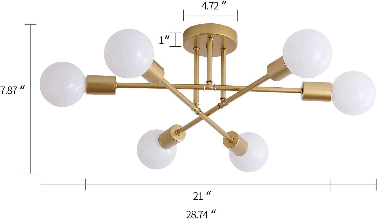 Gold Modern Sputnik Chandelier With 6 Adjustable Lights