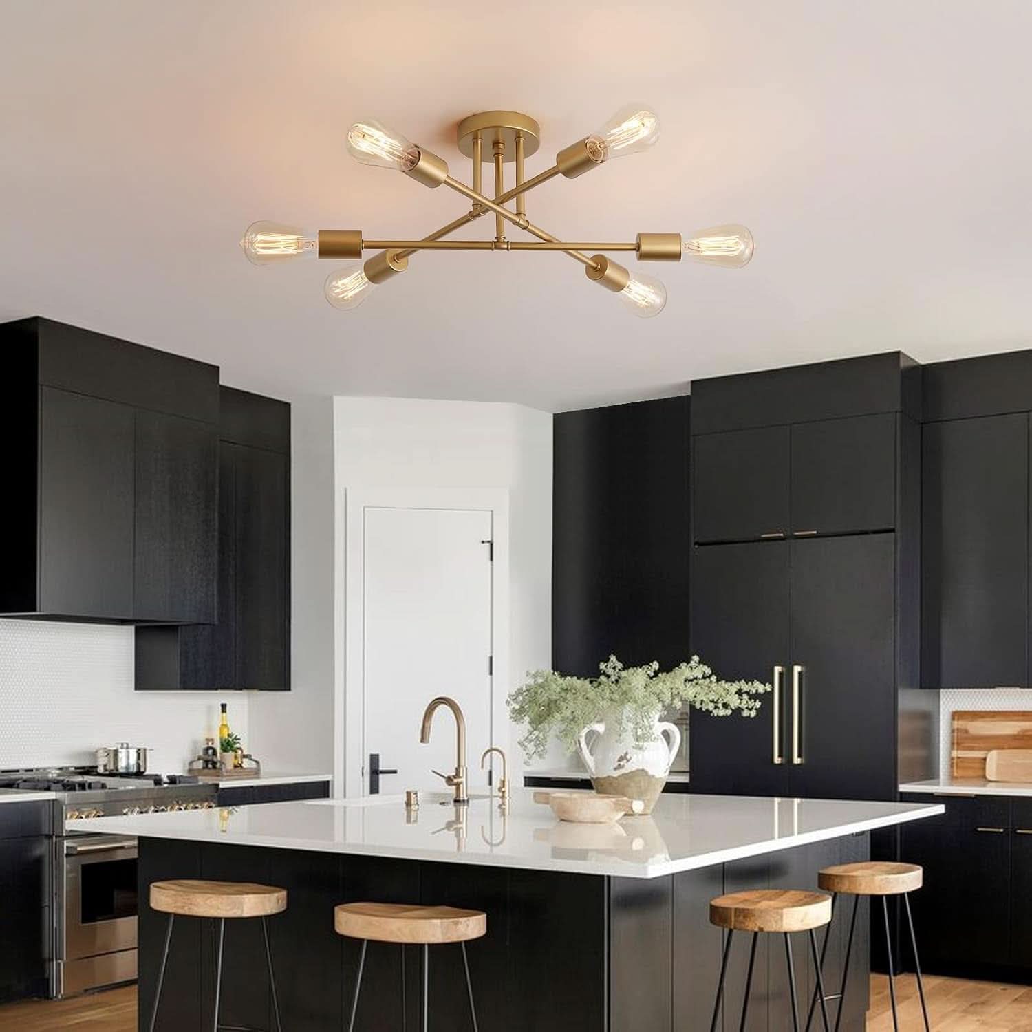 Gold Modern Sputnik Chandelier With 6 Adjustable Lights