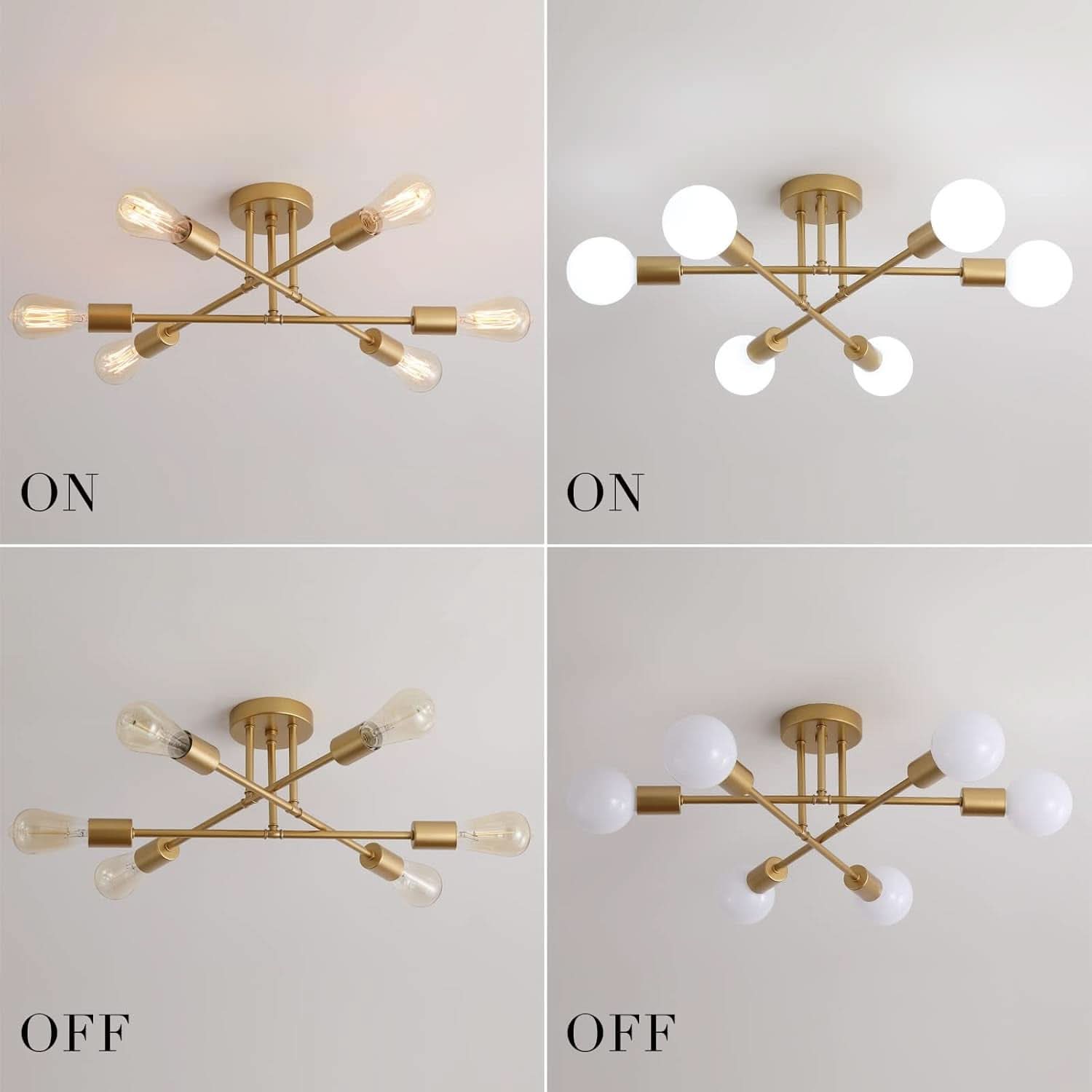 Gold Modern Sputnik Chandelier With 6 Adjustable Lights