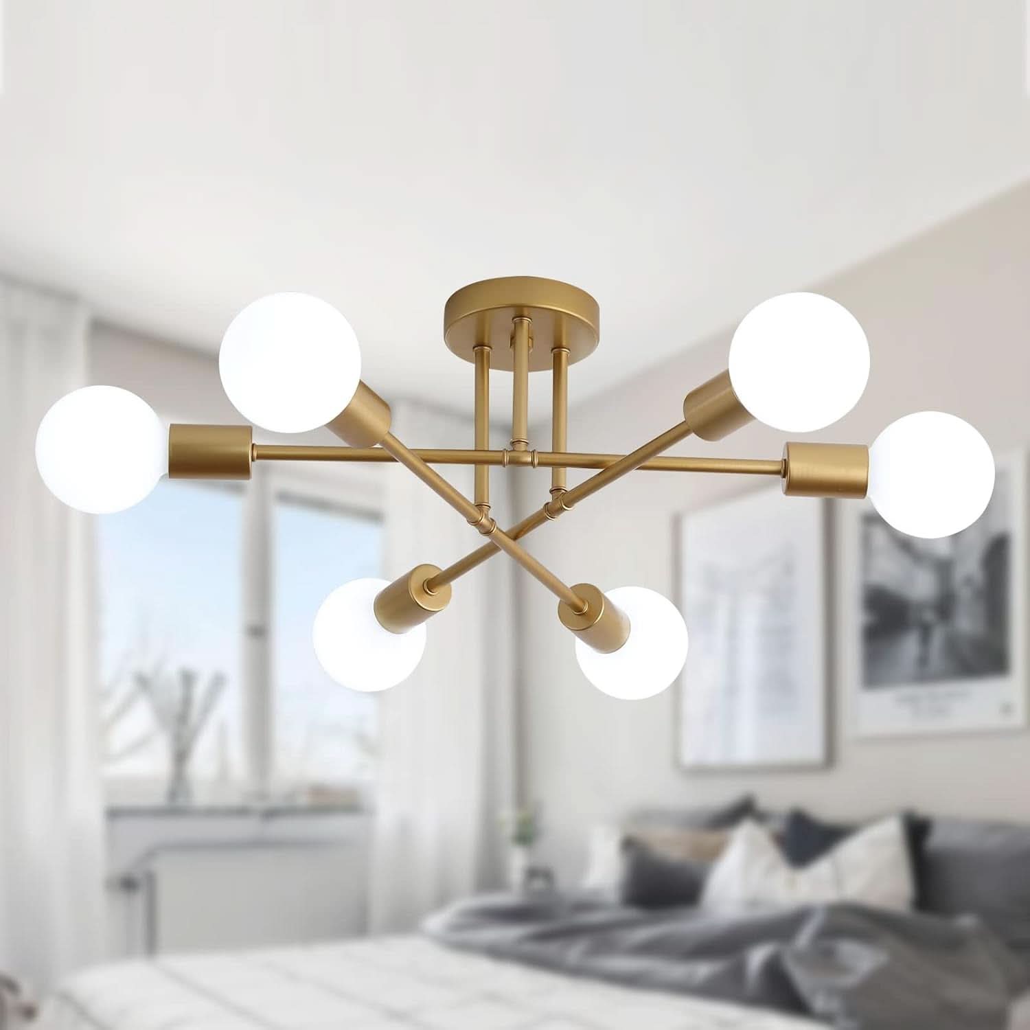 Gold Modern Sputnik Chandelier With 6 Adjustable Lights