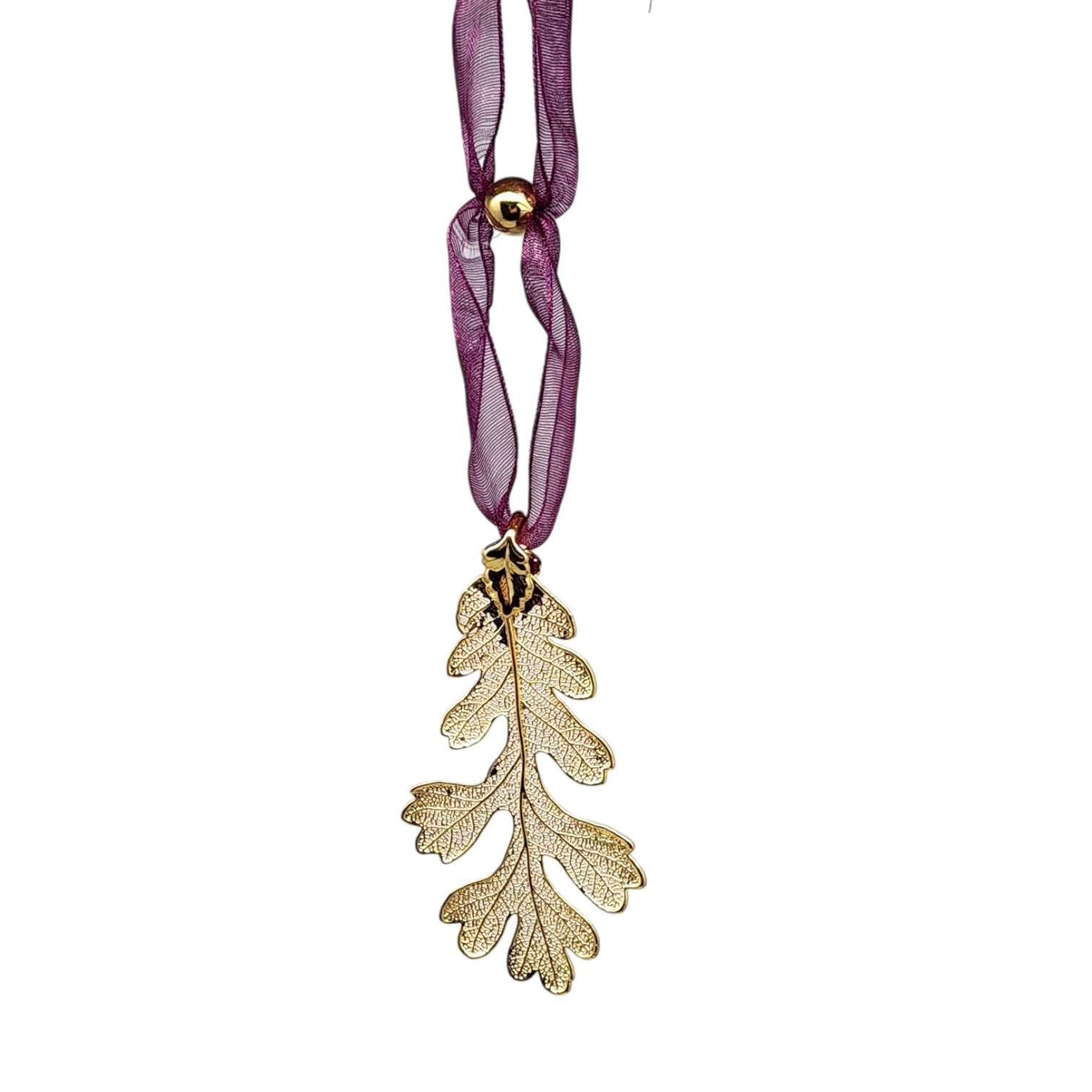 Gold Oak Leaf with Sheer Ribbon Ornament
