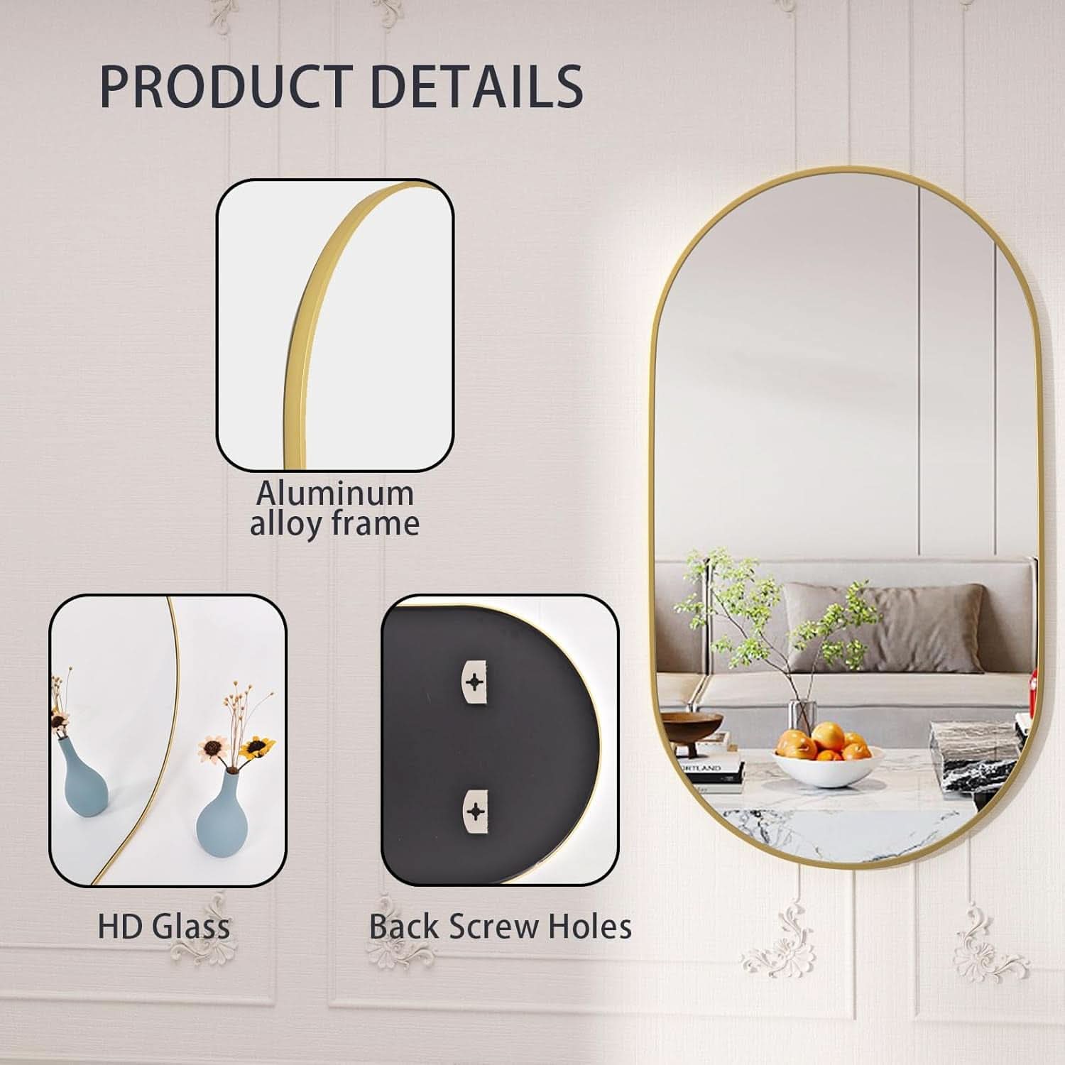 Gold Oval Bathroom Mirror 20x28 Wall Decor Mirror Style