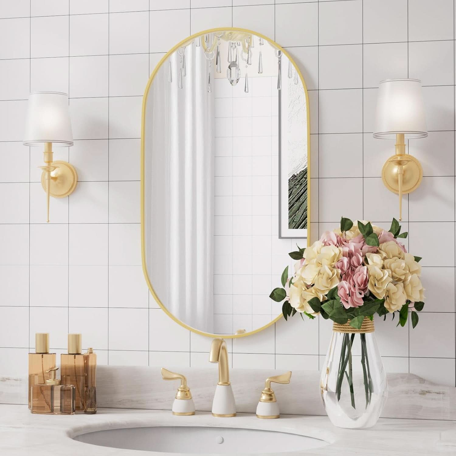 Gold Oval Bathroom Mirror 20x28 Wall Decor Mirror Style