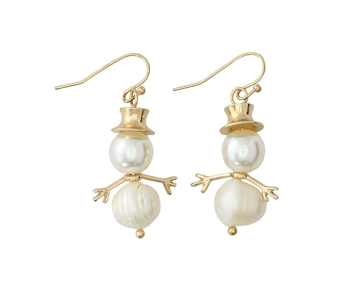 Gold Pearl Snowmen - Earrings