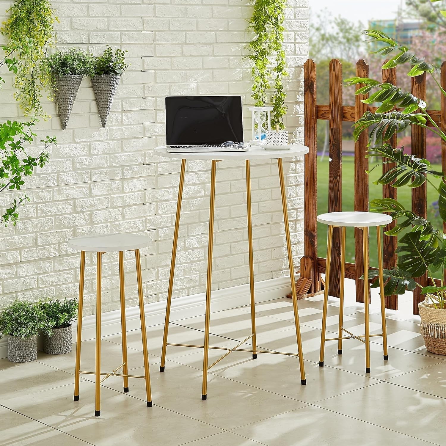 Gold Round Bistro Set 3 Piece With Bar Table And Stools