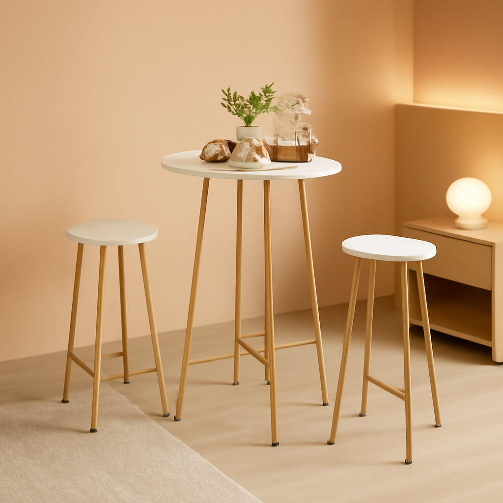 Gold Round Bistro Set 3 Piece With Bar Table And Stools