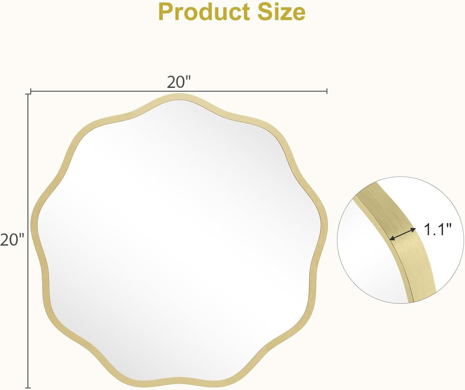 Gold Round Wall Mirror 20 Inch Decorative Home Accent