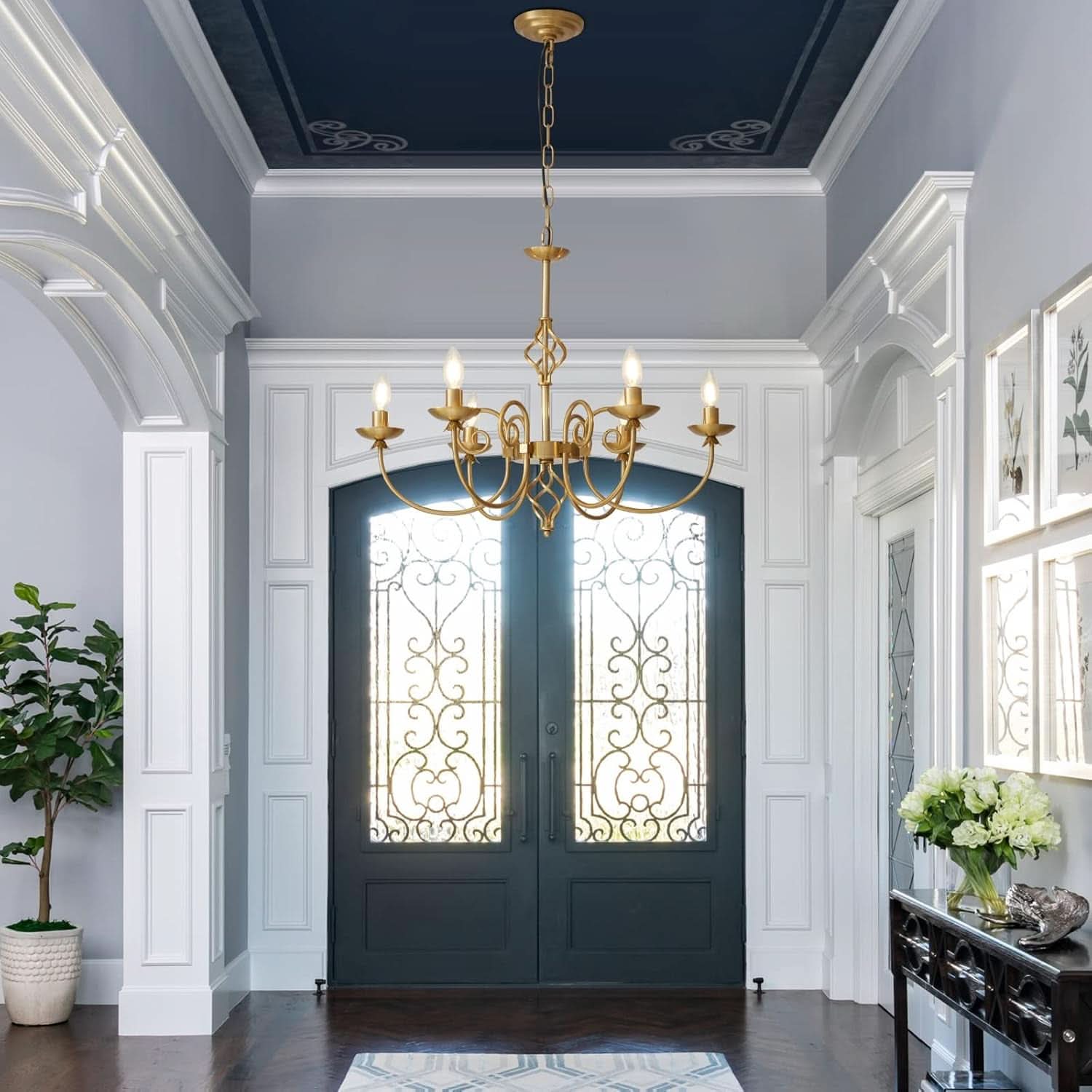 Gold Six Light Chandelier Pendant 26 Inch Dining Light