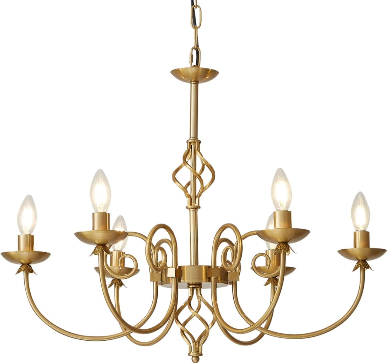 Gold Six Light Chandelier Pendant 26 Inch Dining Light