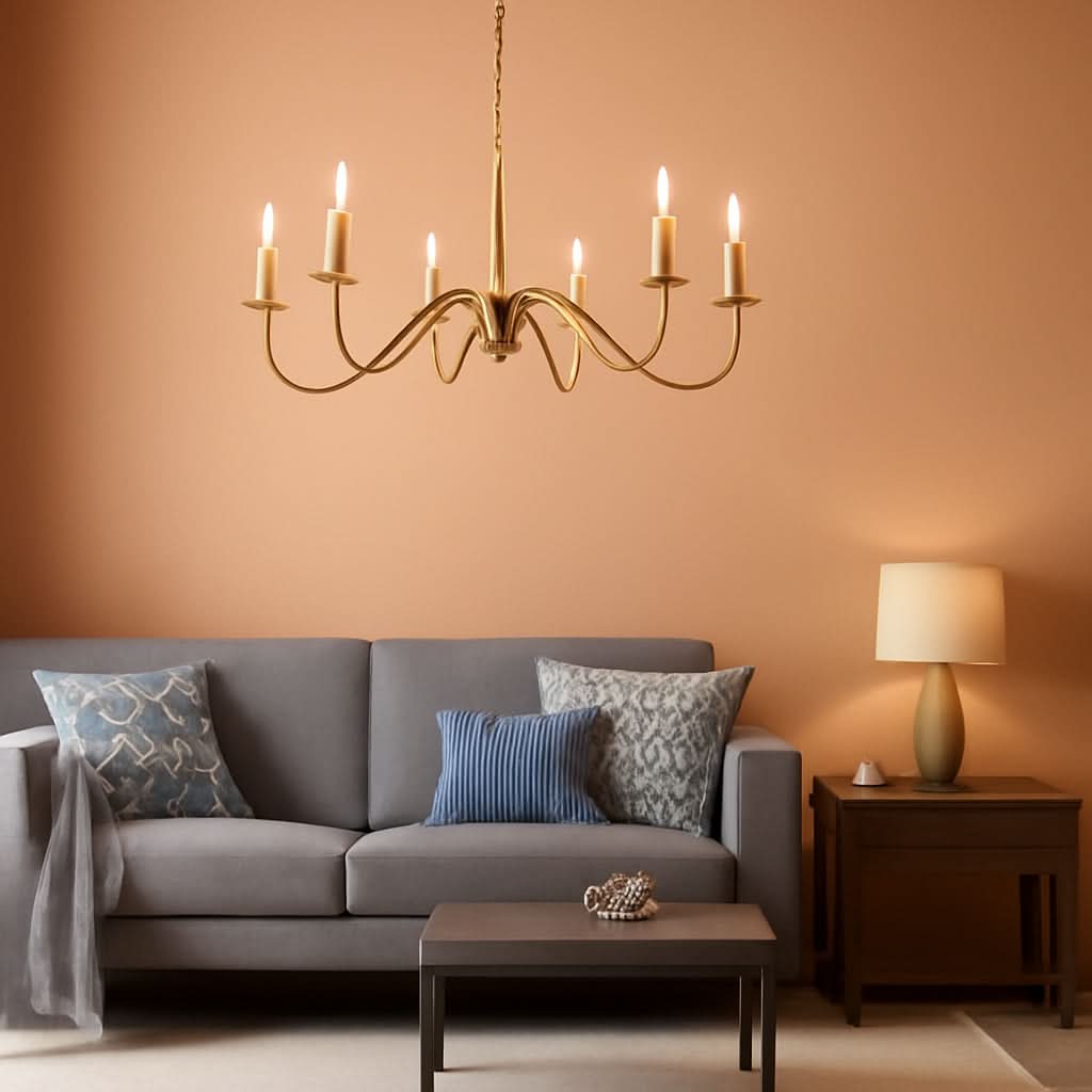 Gold Six Light Chandelier With Adjustable Height For Dining