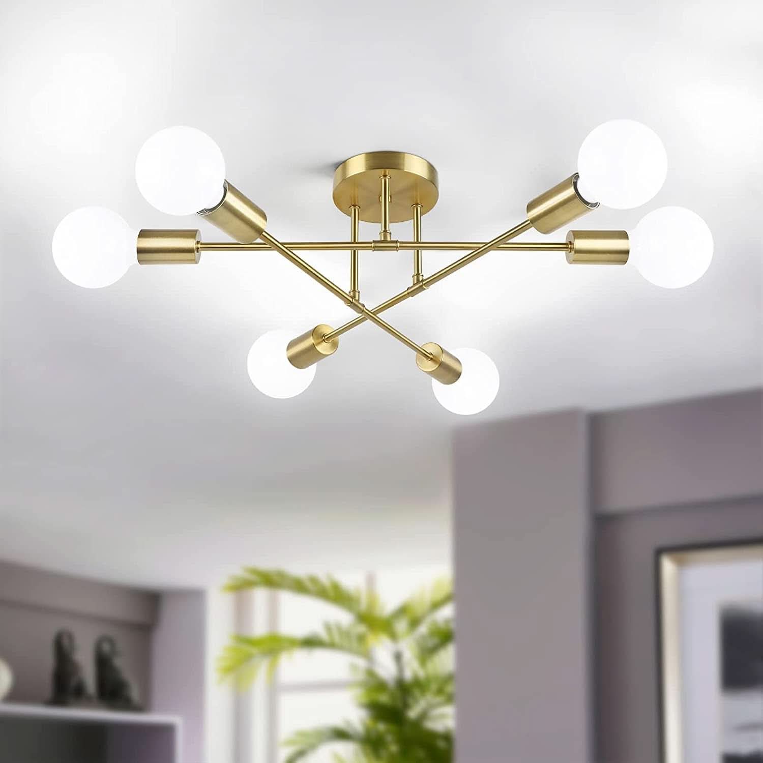 Gold Sputnik Chandelier Semi Flush Mount Ceiling Fixture