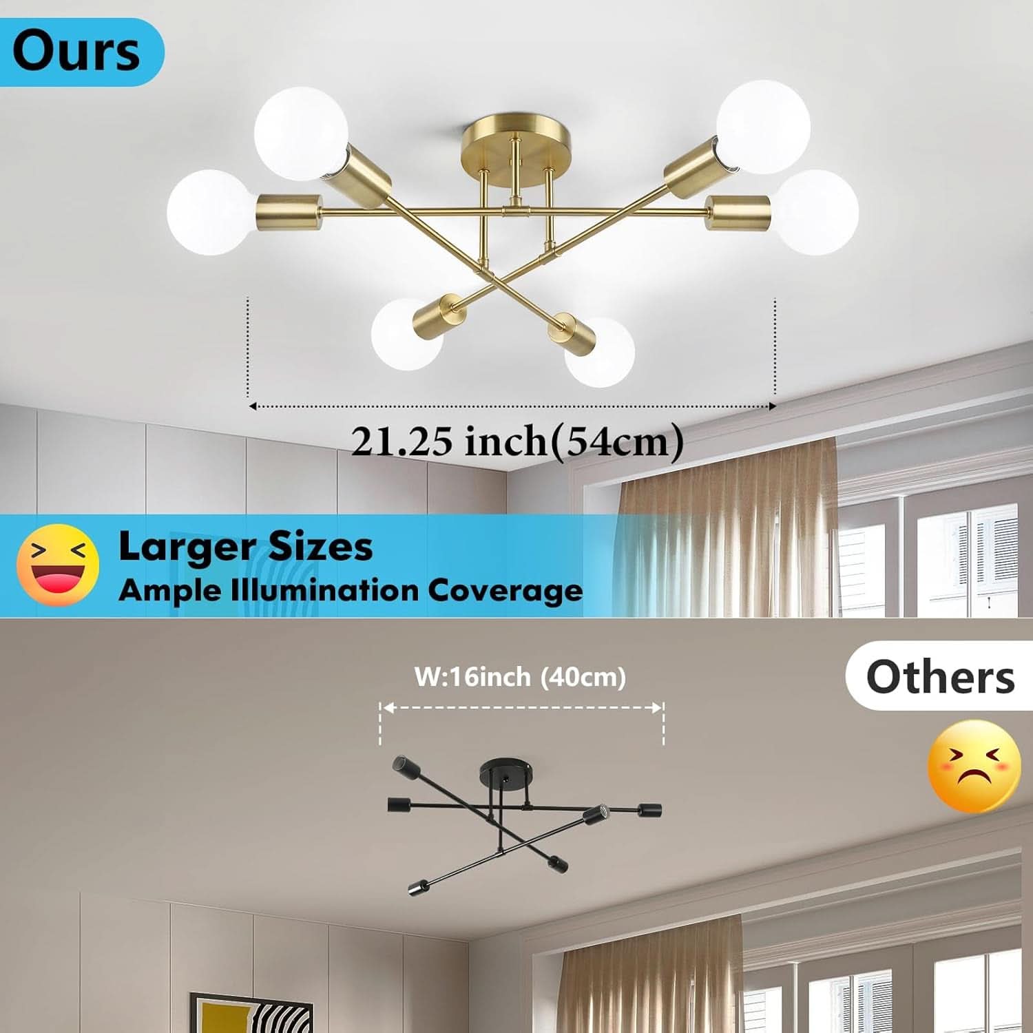Gold Sputnik Chandelier Semi Flush Mount Ceiling Fixture