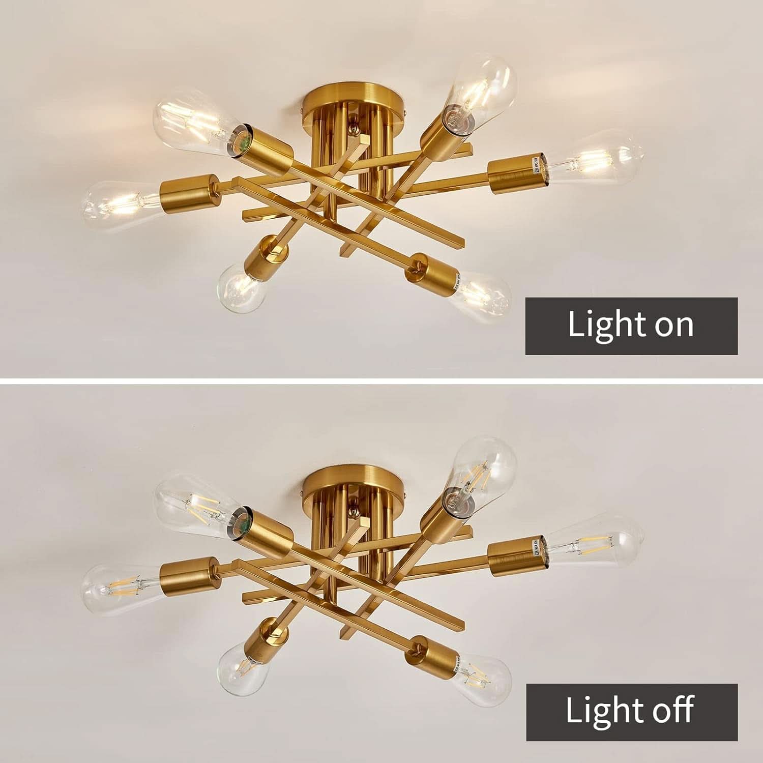 Gold Sputnik Chandelier Semi Flush Mount Ceiling Light