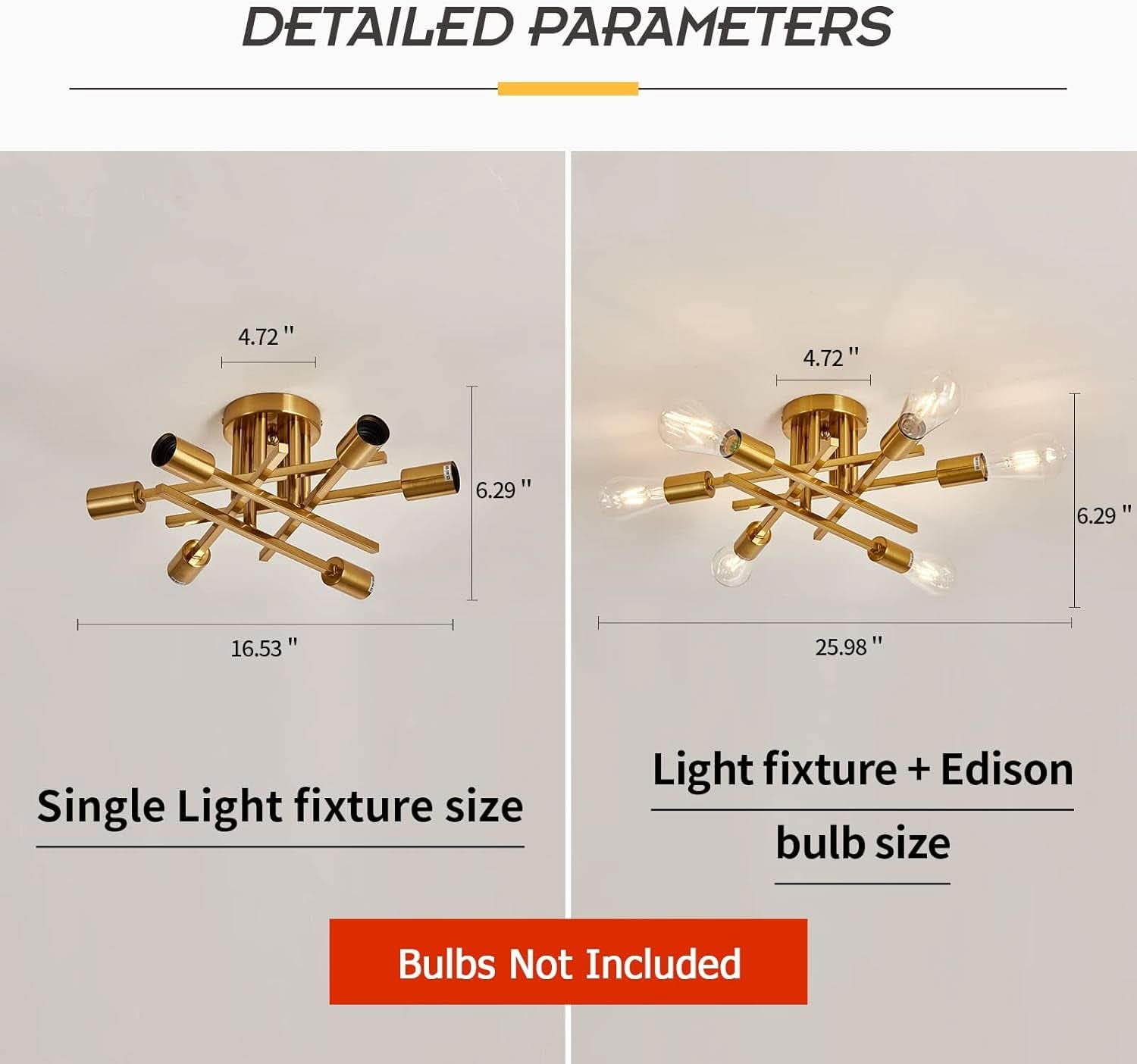 Gold Sputnik Chandelier Semi Flush Mount Ceiling Light