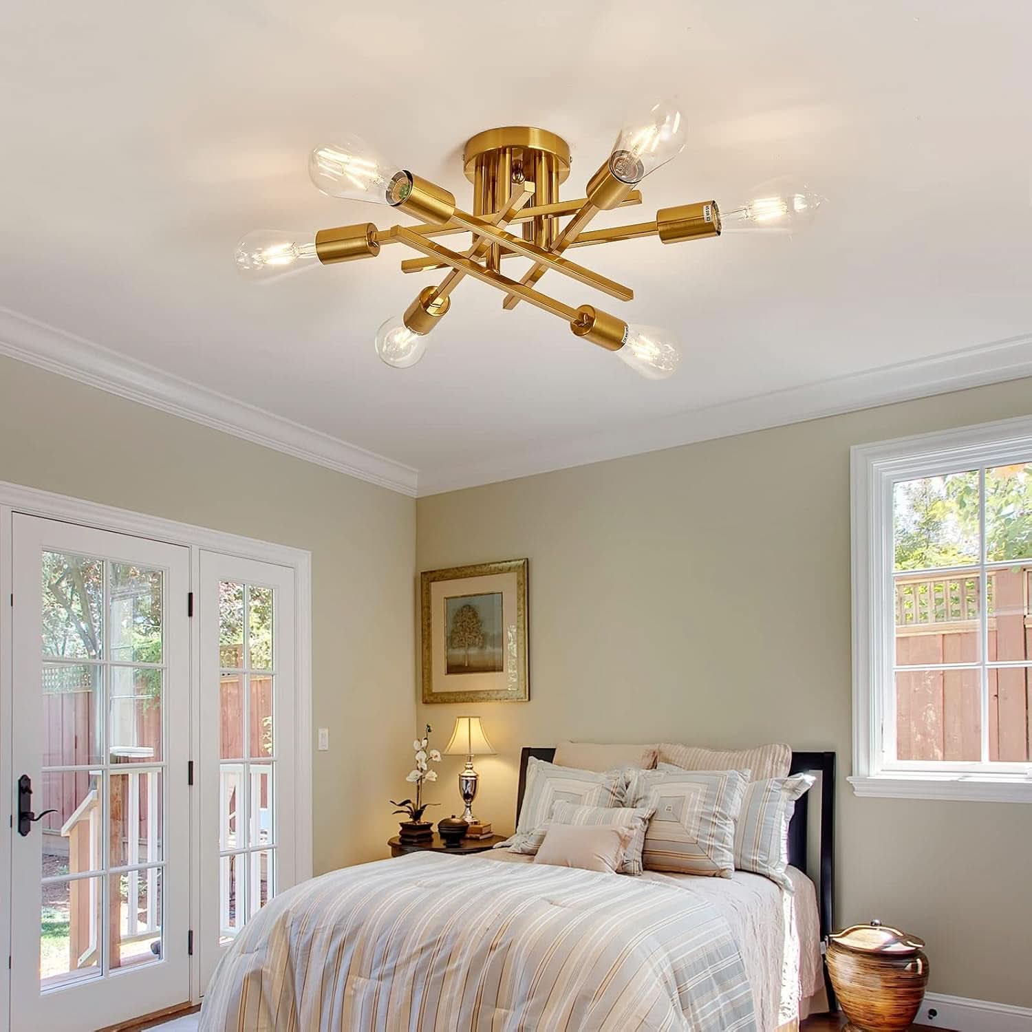 Gold Sputnik Chandelier Semi Flush Mount Ceiling Light