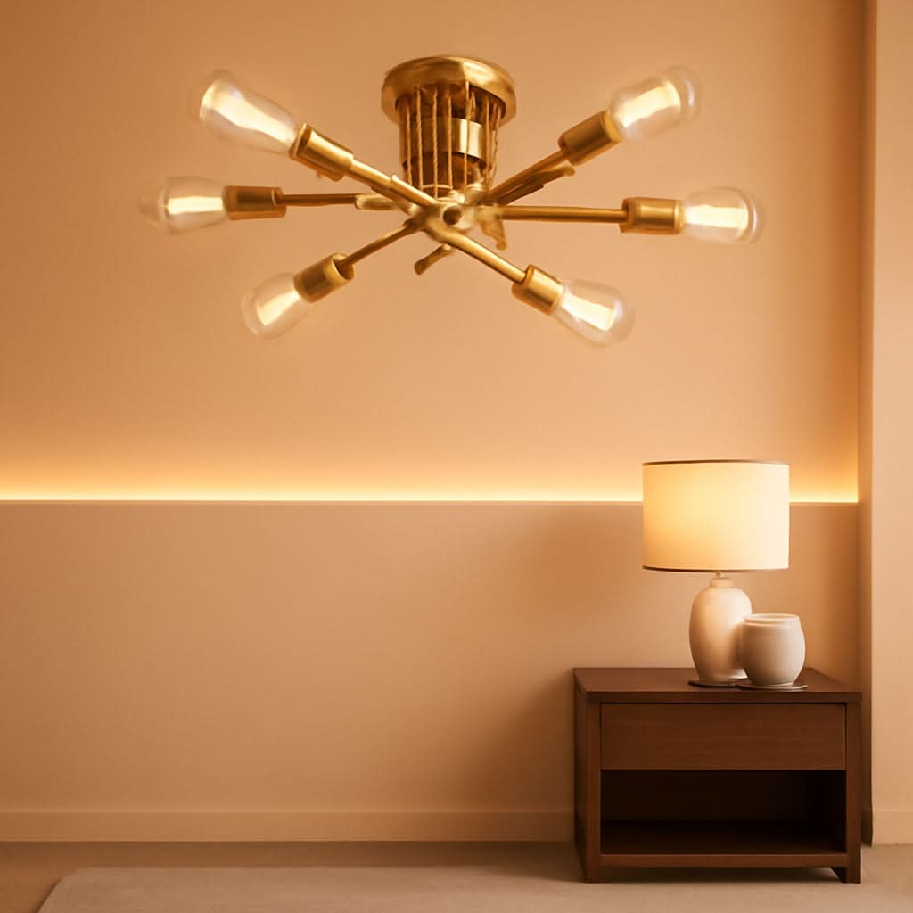 Gold Sputnik Chandelier Semi Flush Mount Ceiling Light