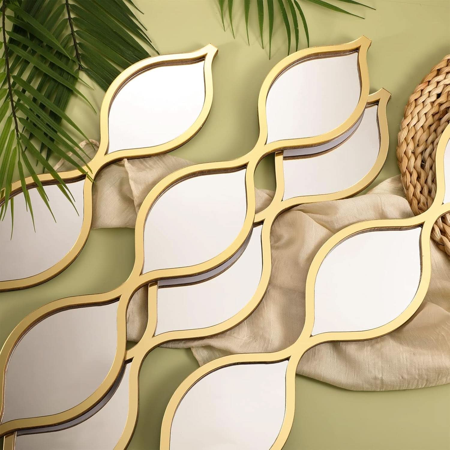 Gold Teardrop Mirror Wall Art 4 Piece Set Long Narrow Hanging Decor