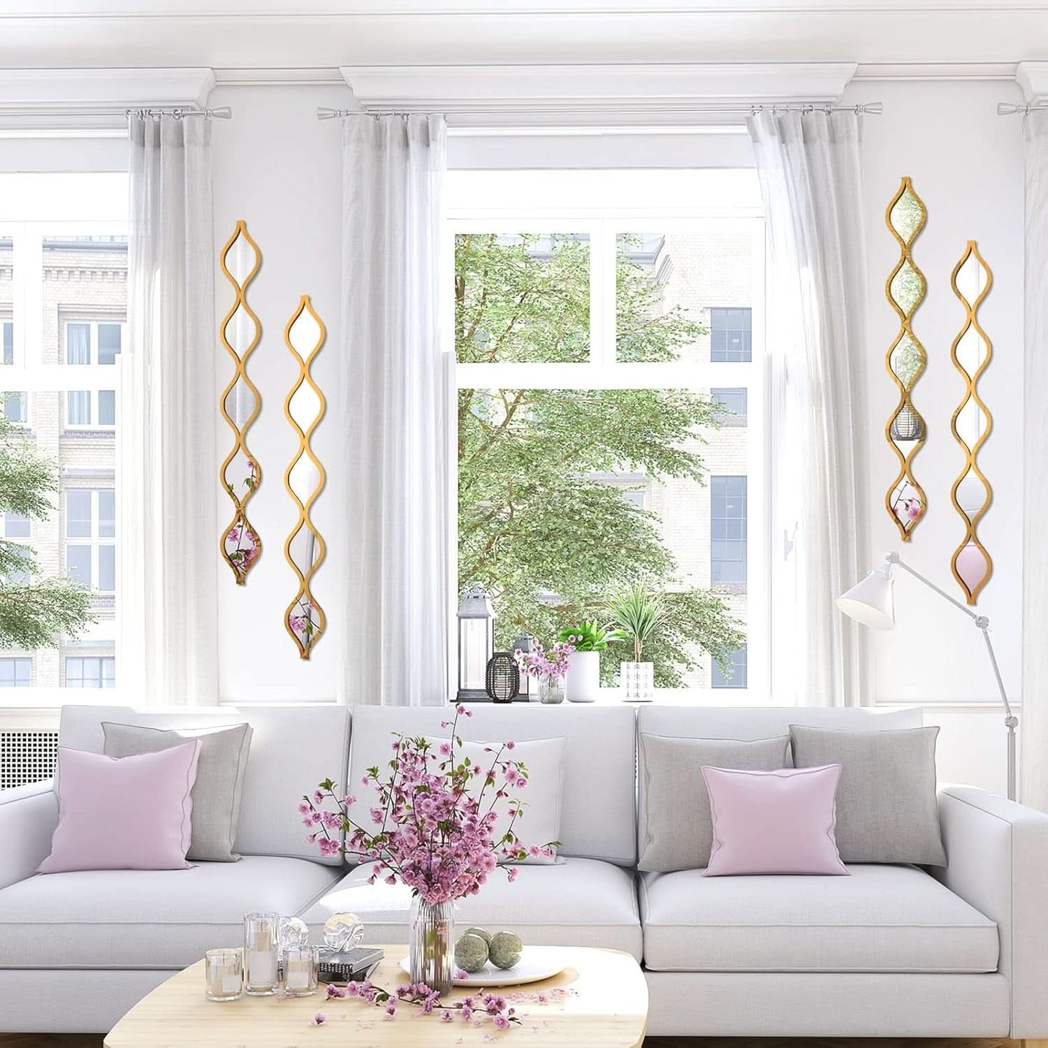 Gold Teardrop Mirror Wall Art 4 Piece Set Long Narrow Hanging Decor