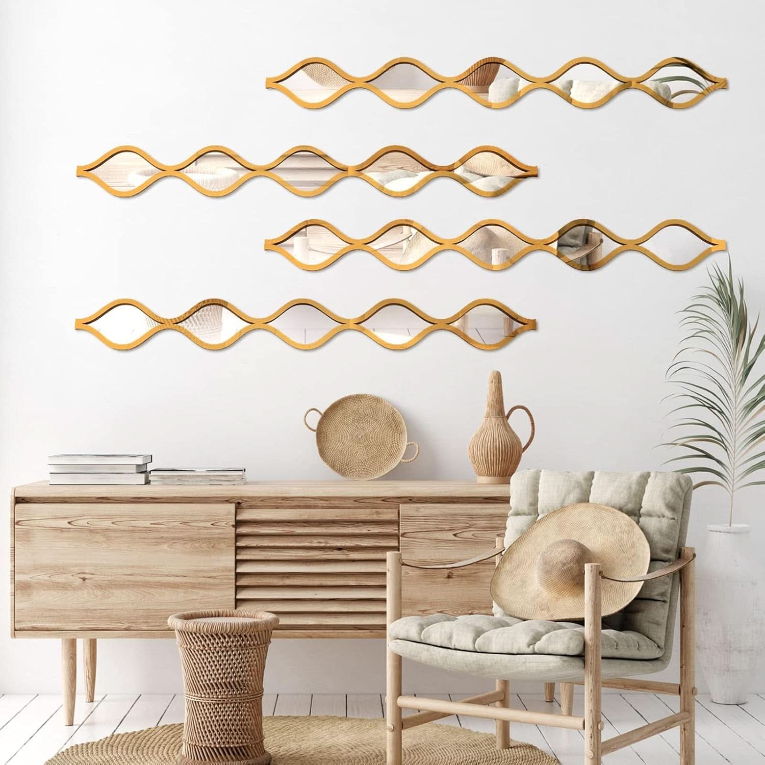 Gold Teardrop Mirror Wall Art 4 Piece Set Long Narrow Hanging Decor