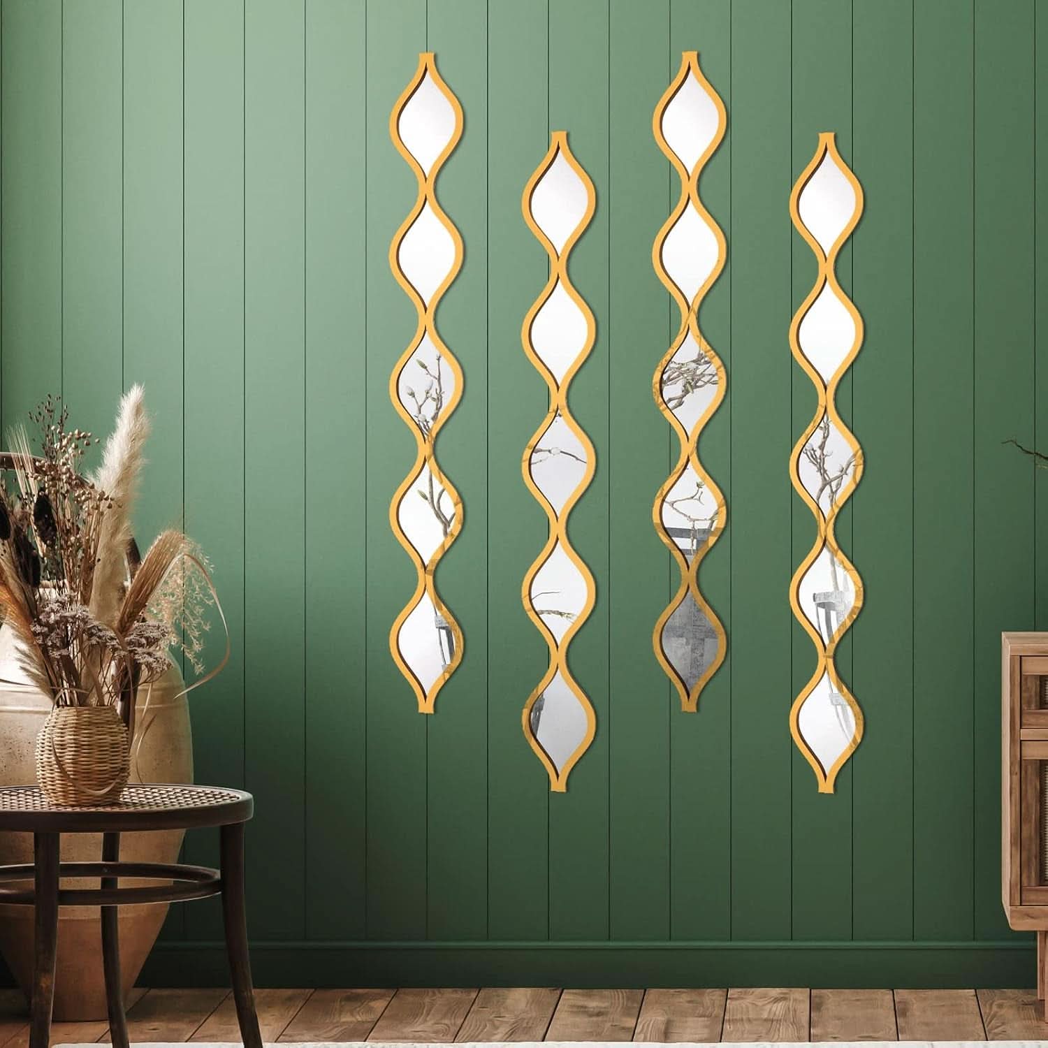 Gold Teardrop Mirror Wall Art 4 Piece Set Long Narrow Hanging Decor