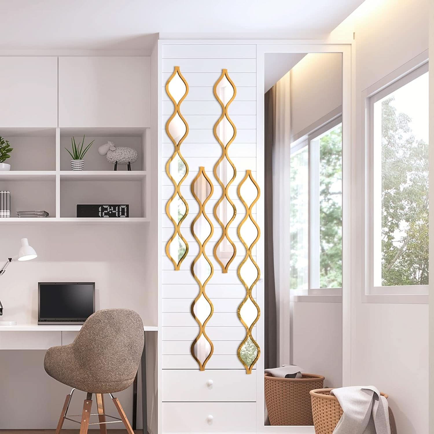 Gold Teardrop Mirror Wall Art 4 Piece Set Long Narrow Hanging Decor