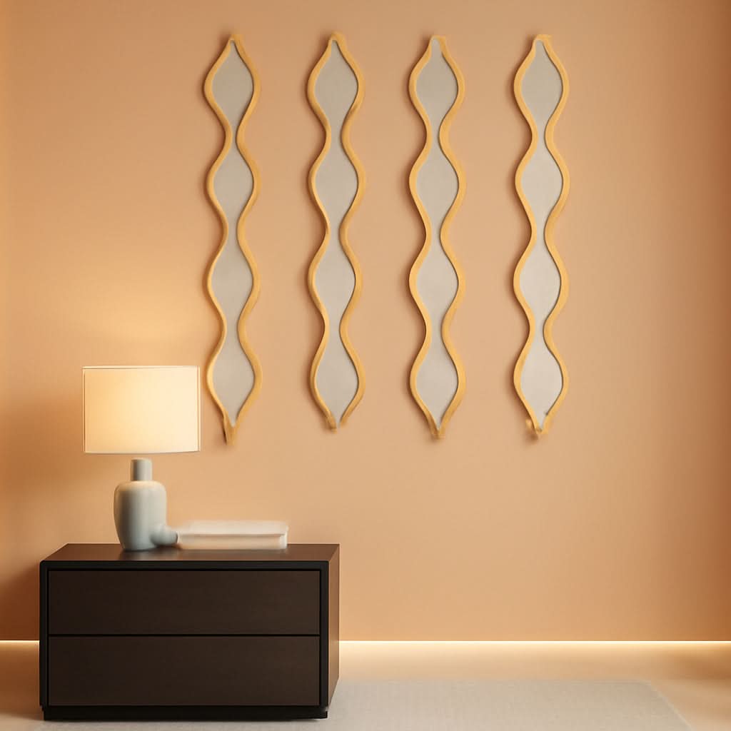 Gold Teardrop Mirror Wall Art 4 Piece Set Long Narrow Hanging Decor