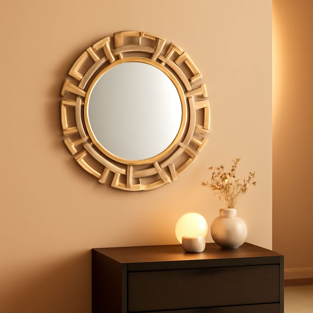 Gold Tribal Round Wall Mirror Contemporary Style Decor