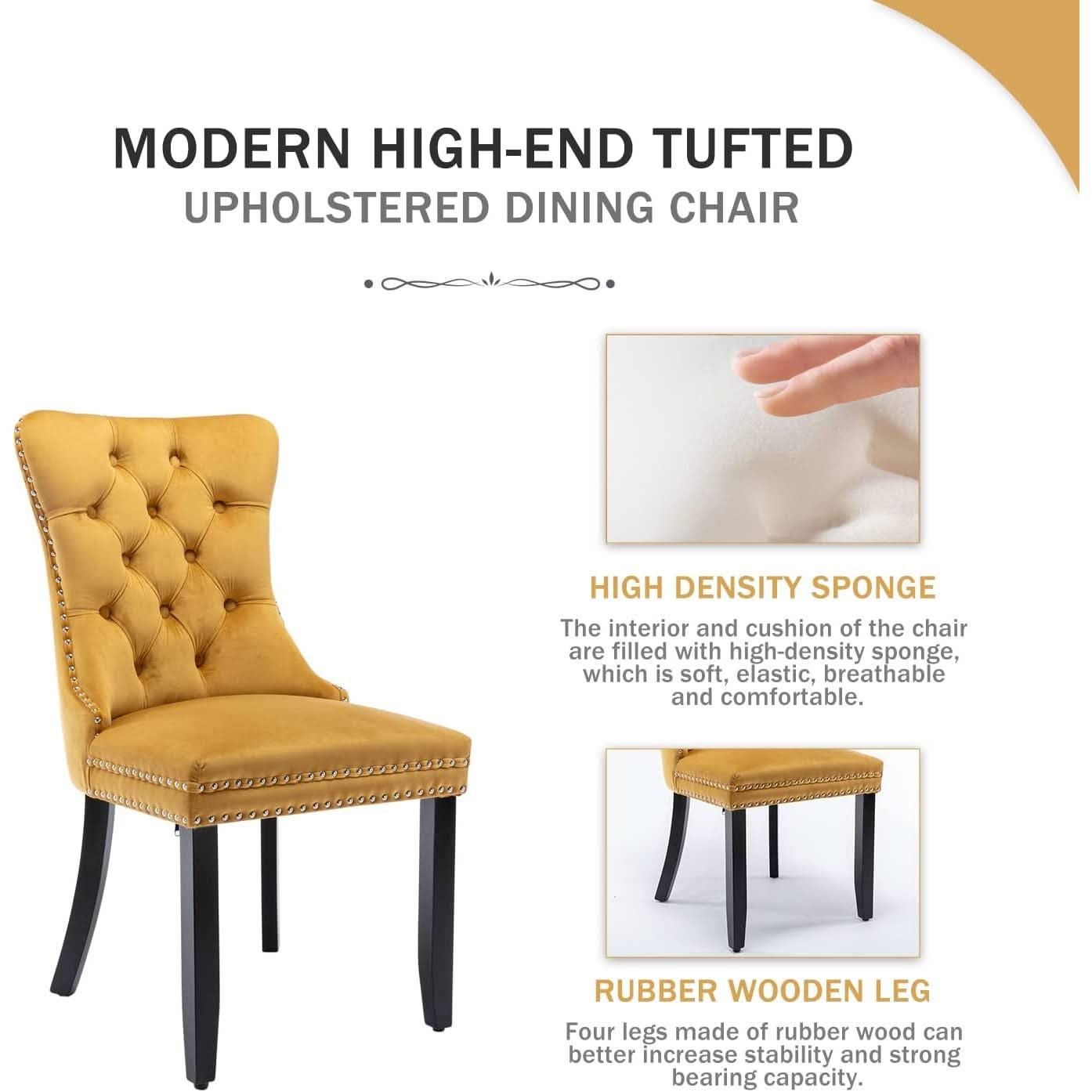 Gold Velvet Tufted Dining Chair With Ring Pull Trim