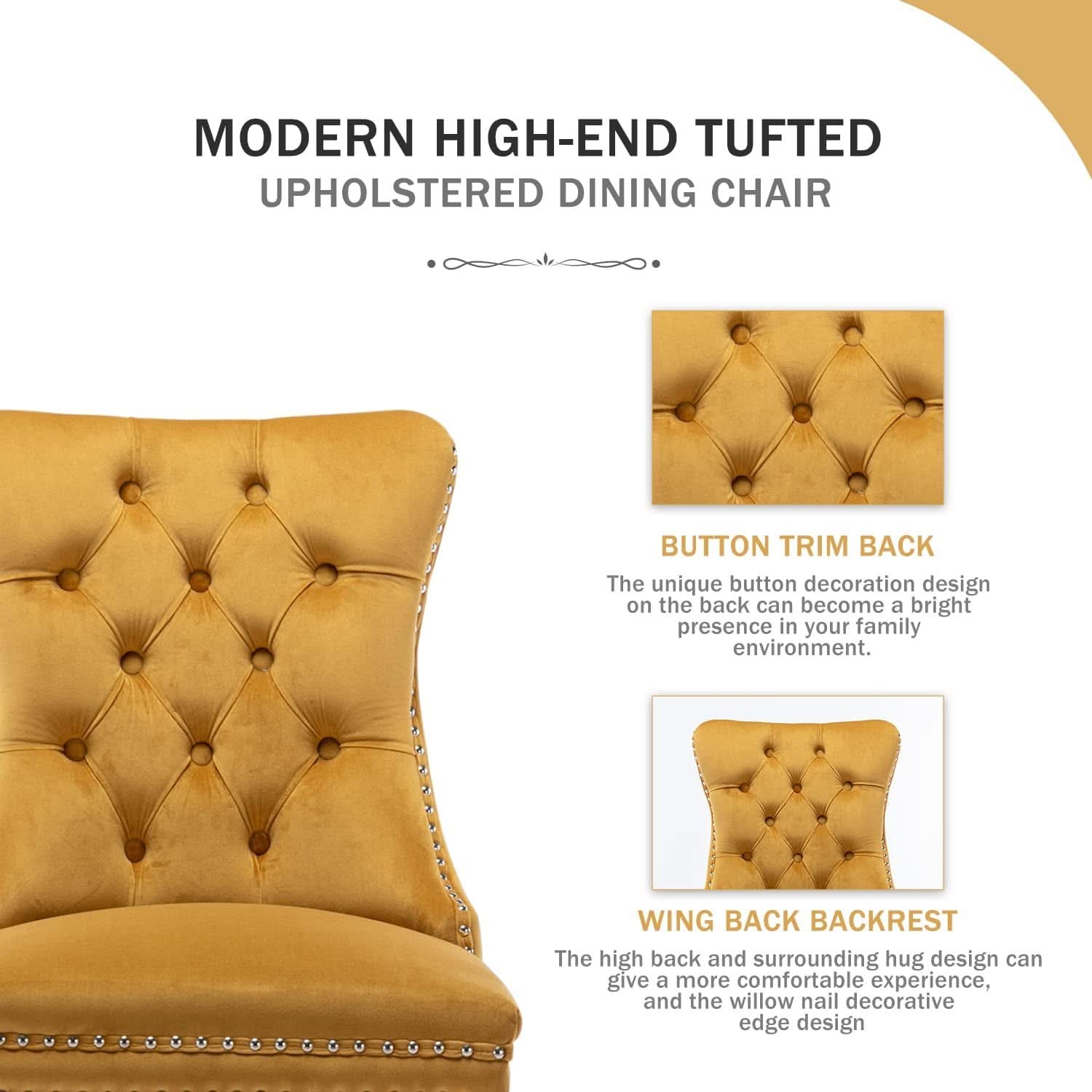 Gold Velvet Tufted Dining Chairs With Ring Pull Trim