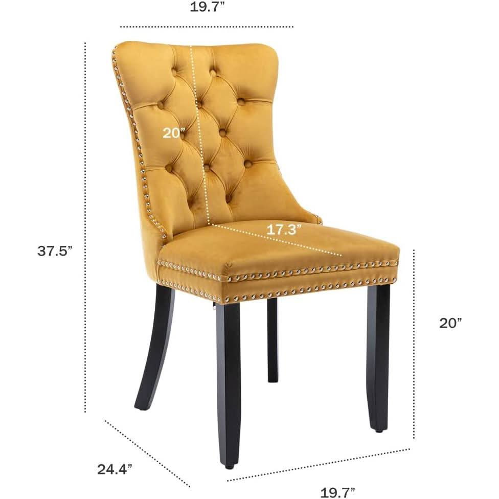 Gold Velvet Tufted Dining Chairs With Ring Pull Trim